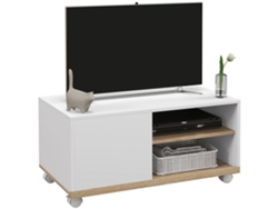 Mueble Para Tv Con Ruedas, 42 Pulgadas, Puerta, 2 Estantes, 80x45x41 Cm, Blanco.