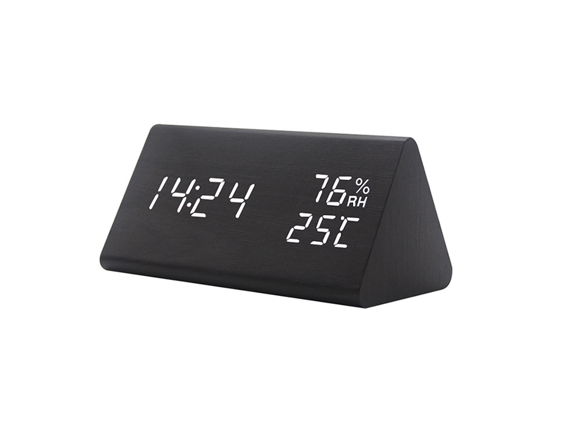 Reloj Led Electrónico De Madera Con Detección De Temperatura Y Humedad
