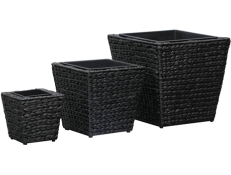 Conjunto 3 Jardinera VIDAXL Negro Jacinto de agua (40 x 40 x 40 cm)