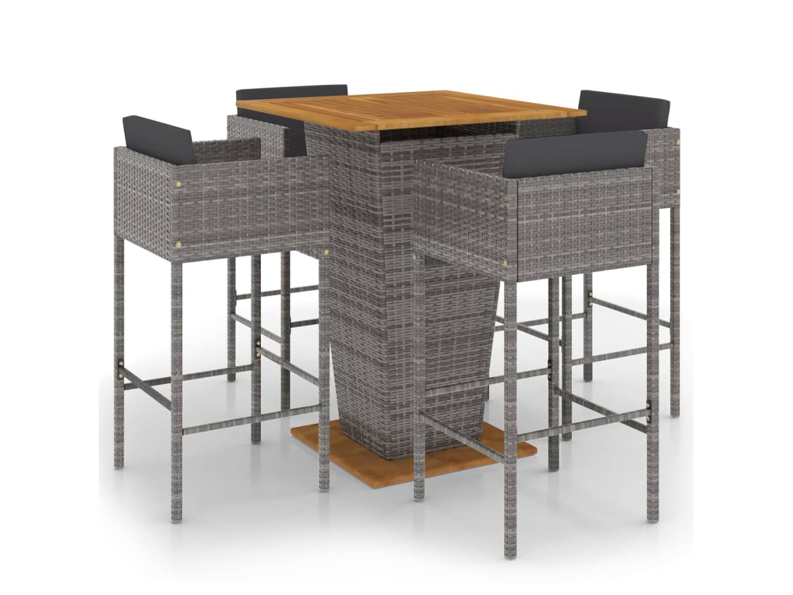 Maison Exclusive - Set Muebles De Bar Jardín 5 Pzas Y Cojines Ratán Sintético Gris