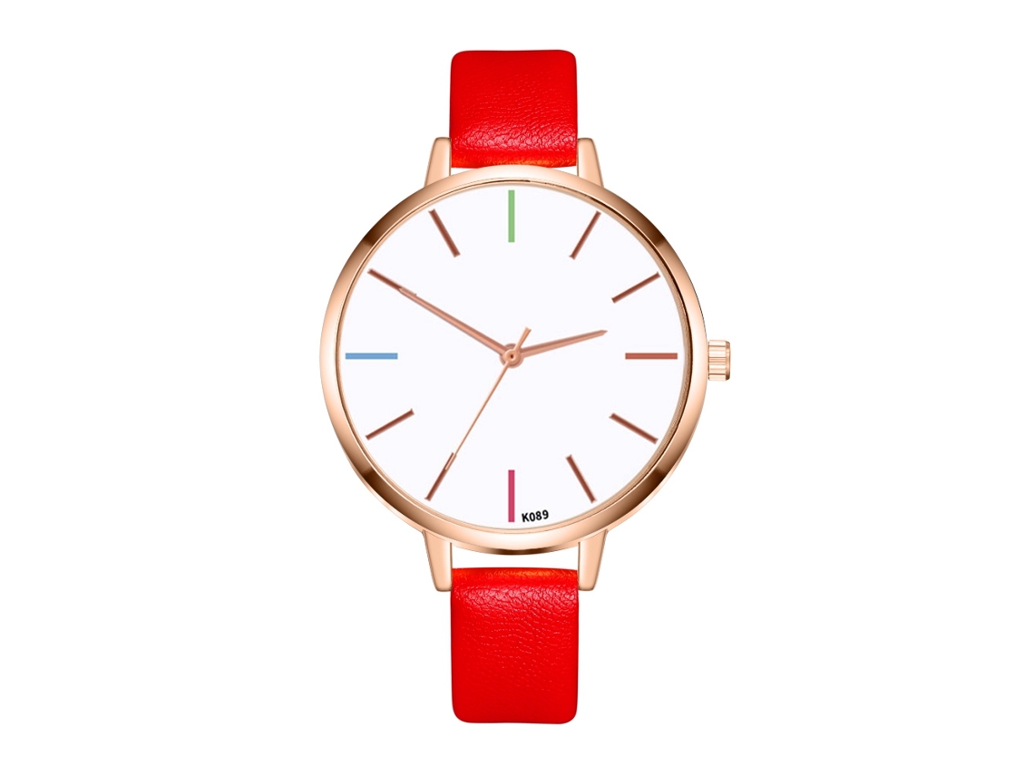 Reloj De Pulsera De Cuarzo Sencillo Para Mujer Zhoulianfa Con Correa De Piel Sintética Roja.