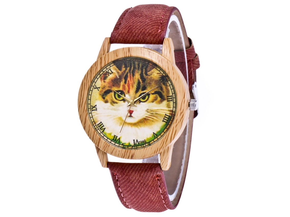 Reloj Unisex Informal De Cuarzo Con Correa De Lona, Denim, Estampado De Gato Marrón, Zhoulianfa