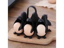 Divertido soporte de plástico con forma de pingüino para huevos, ideal para huevos duros, con capacidad para 6 huevos y apto para lavavajillas.
