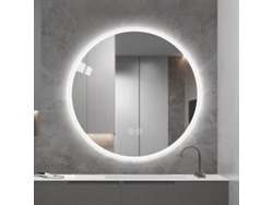 Espejo de baño redondo LED de 8 cm - Antivaho, ajustable en 3 tonos, montaje en pared - Plateado