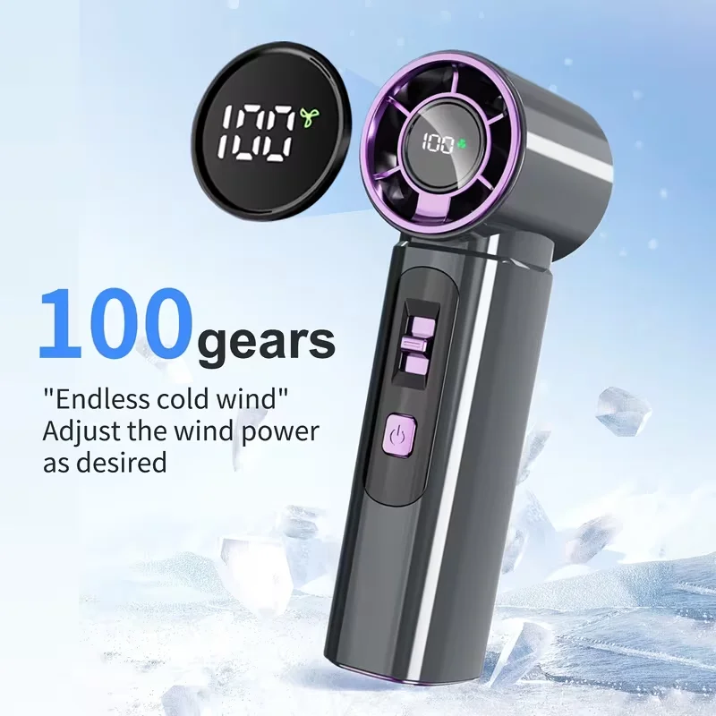(cinza) Mini Ventilador Portátil De Alta Velocidade, Bateria Recarregável De 2000mah, Com Visor Led.
