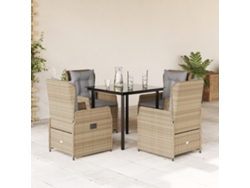 Juego de comedor de jardín de 5 piezas con cojines, mimbre sintético beige, Dkd Home Decor