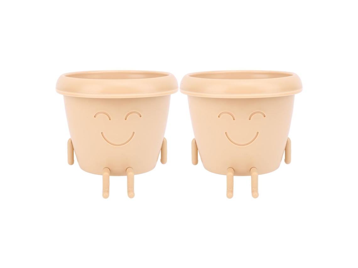 2pcs Maceta De Suculenta Linda Con Cara Sonriente Plástica Con Agujeros De Drenaje Para Jardín Patio Beige
