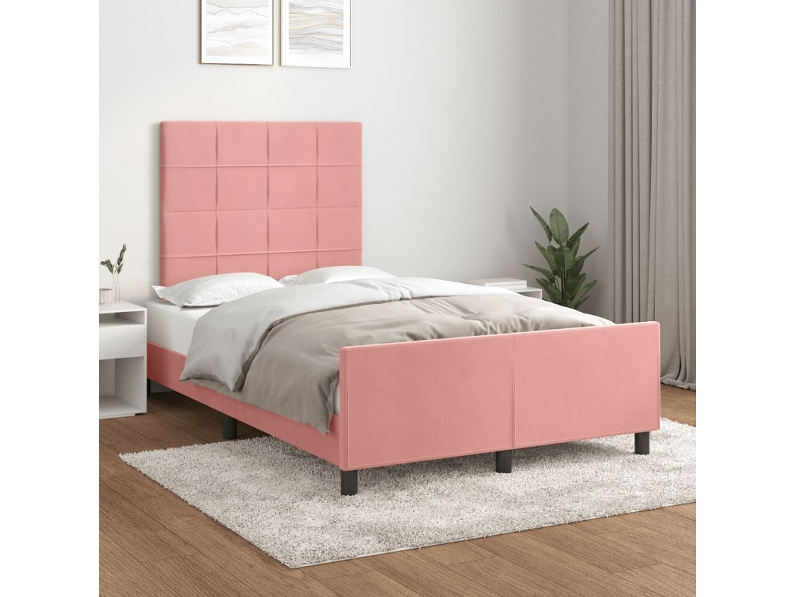 Estructura De Cama Sin Colchón Terciopelo Rosa 120x190 Cm