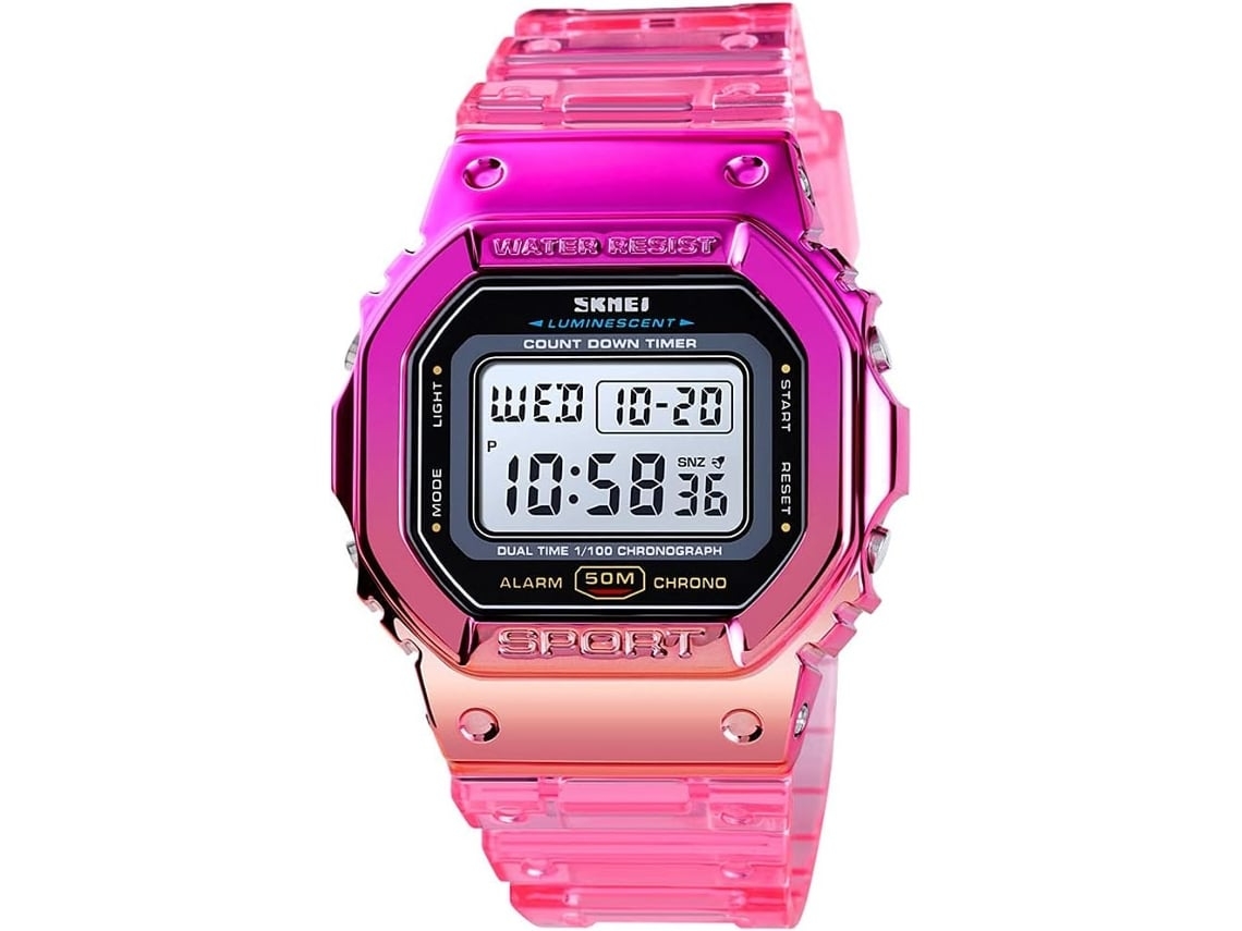 Impermeable De Choque Galvanizado Caso Pulsera Transparente Femenino Reloj De Pulso Digital Transparente Rosa Quenteyuysan