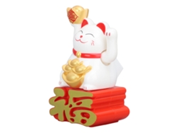 Adorno de gato de la suerte con brazo móvil que atrae la riqueza - Blanco Mly23110