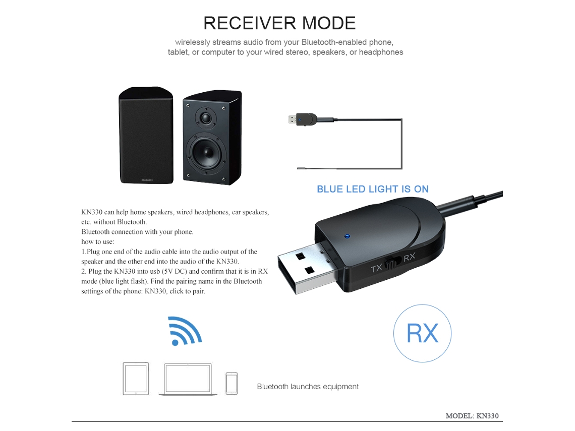 Adaptador Bluetooth 5,0 2 en 1, transmisor y receptor de Audio y música de  3