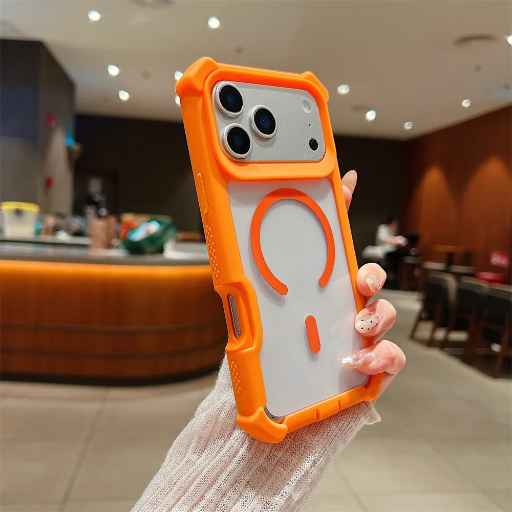(iphone 15, Naranja) Funda Magnética Transparente A Prueba De Golpes Para Iphone, Compatible Con Magsafe.