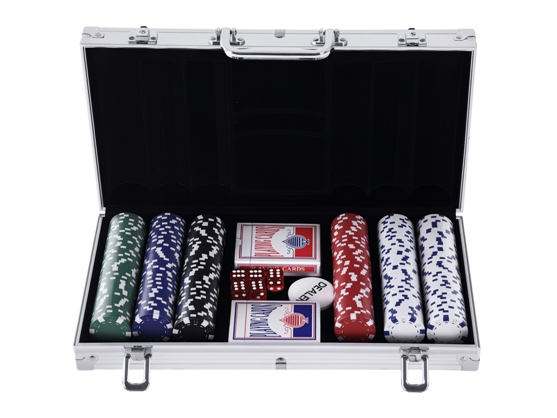Juego Póker Aluminio 300 Fichas 2 Barajas Texas Holdem Blackjack
