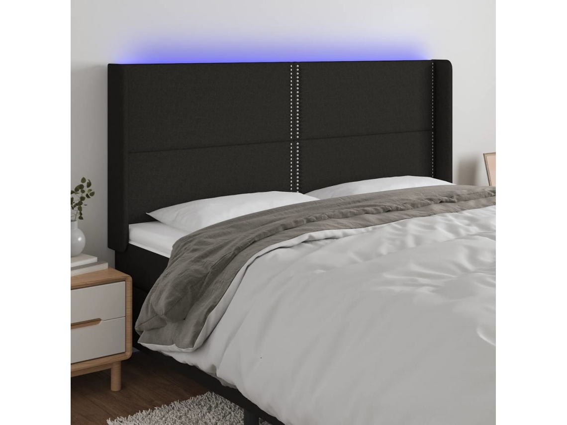 Cabecero Con Led De Tela Negro 183x16x118/128 Cm
