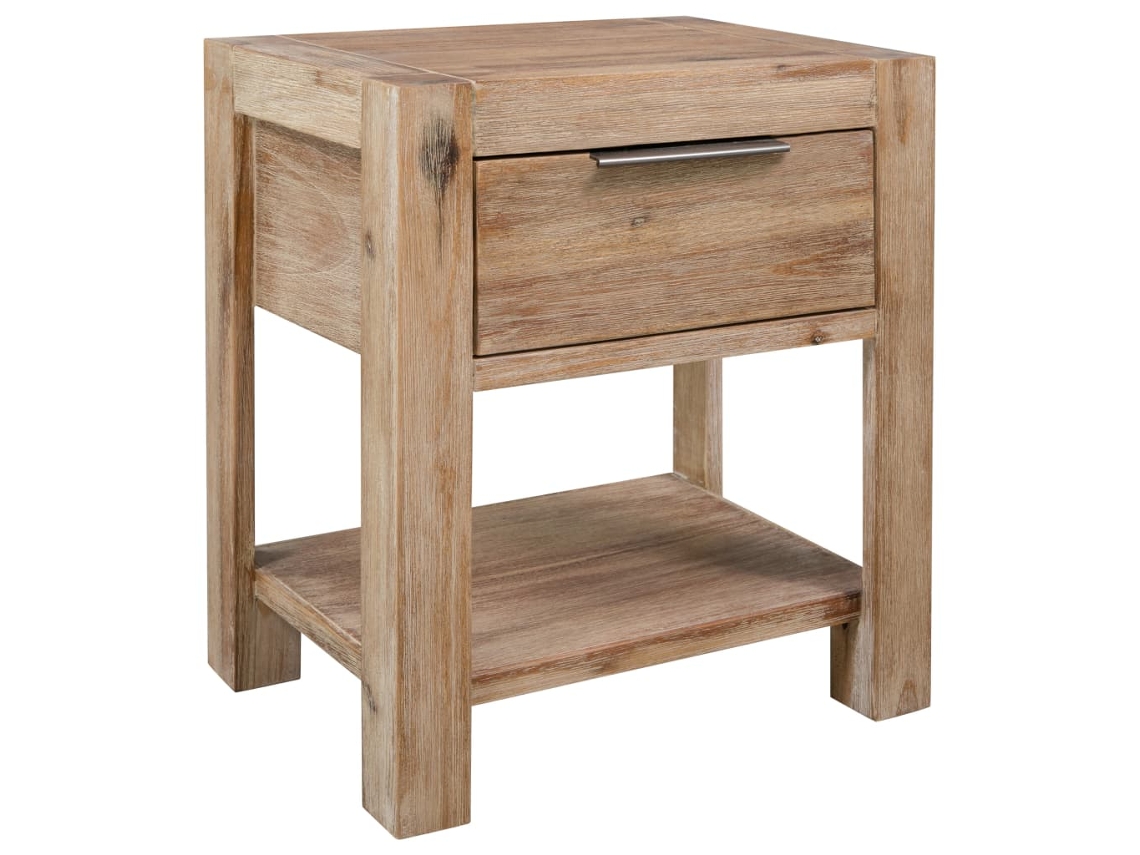 Mesita de Noche con Cajón 40X30X48 Cm Madera Acacia Maciza