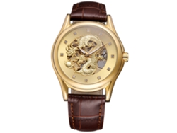 Reloj Mecánico Forsining Para Hombre, Resistente Al Agua Hasta 30 M, Caja Dorada, Correa Marrón.