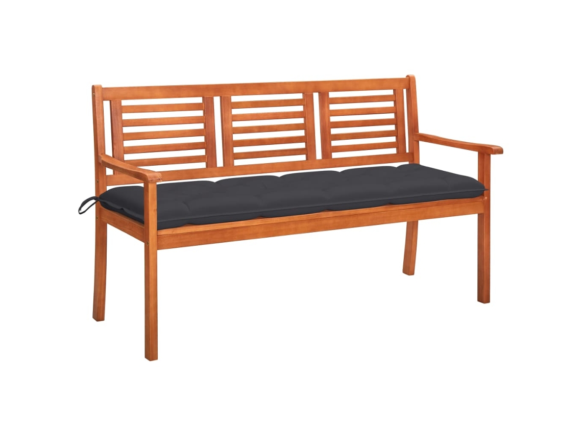 Banco de jardín de 3 plazas con cojín de 150 cm en eucalipto macizo, Dkd Home Decor