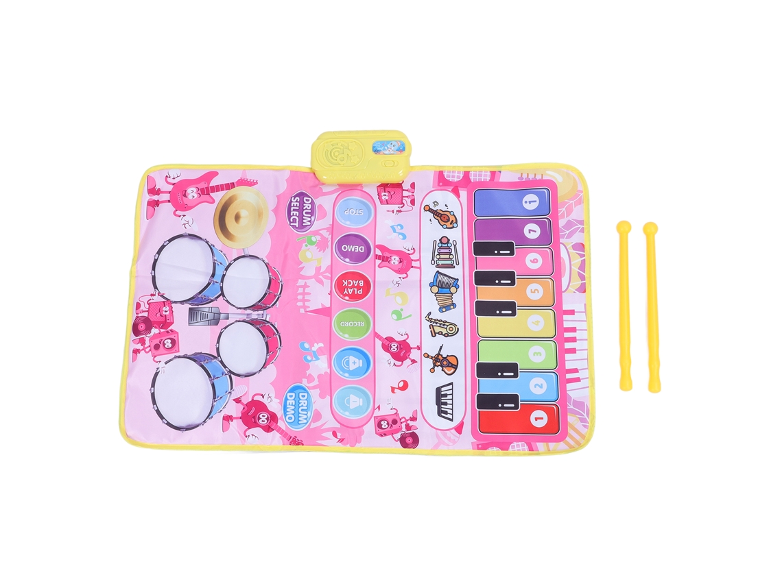 2026 Tapete Musical Bebé 2 En 1 Piano Y Tambor 13 Teclas 5 Sonidos Instrumentos Interactivo Juego Niño Rosa
