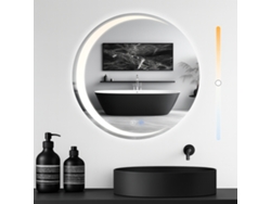 Espejo de baño redondo con luz LED, grado de protección IP44, 60 cm, con tecnología NETTLIFE Touch.