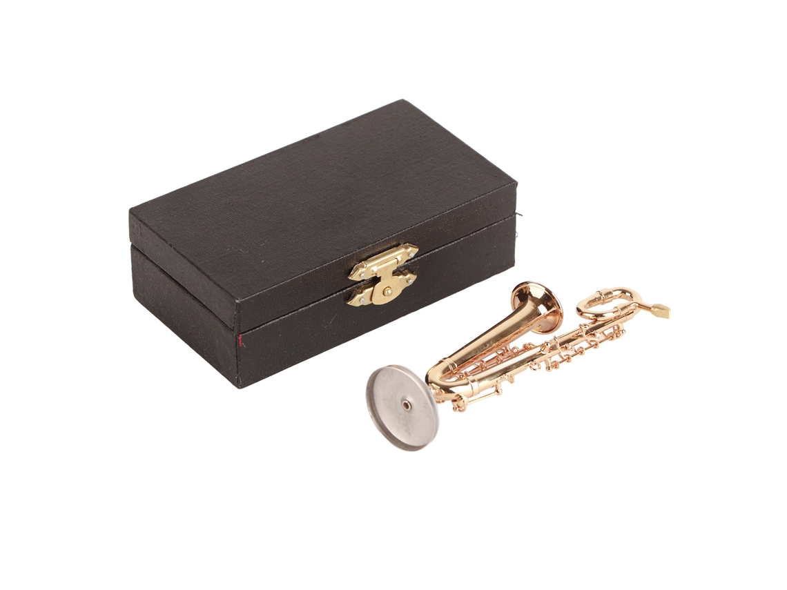 Modelo De Saxofone Em Miniatura De Latão Com Base E Caixa Para Decoração E Coleção