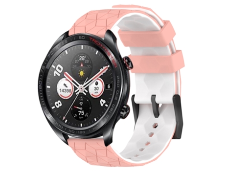 Correa de reloj inteligente para Honor Watch Dream de 22 mm de silicona bicolor con patrón de fútbol (rosa + blanco)