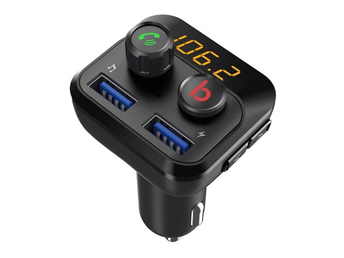Transmisor FM Bluetooth 5.0 con dos puertos USB e interruptor de graves para llamadas manos libres y protección múltiple Negro SAISIYIKY