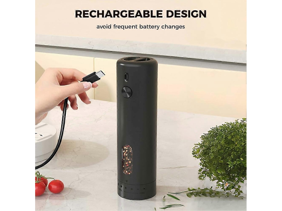 Molinillo de pimienta, molinillo eléctrico de sal y molinillo de pimienta, grosor ajustable, con luz LED, para usar con una sola mano.
