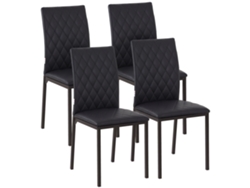 Juego De 4 Sillas De Comedor De Piel Sintética Con Respaldo Alto Y Patas De Acero Negro.