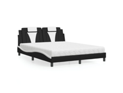 Cama Con Colchón Cuero Sintético Negro Y Blanco 160x200 Cm