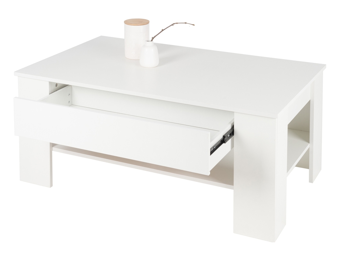 Mesa de centro con cajón y estante 110x65x48 cm Blanco ML-DESIGN