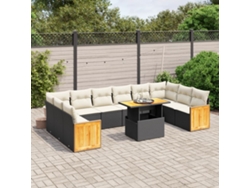 Conjunto de sofá de jardín de 11 piezas con cojines de mimbre sintético negro de DKD Home Decor