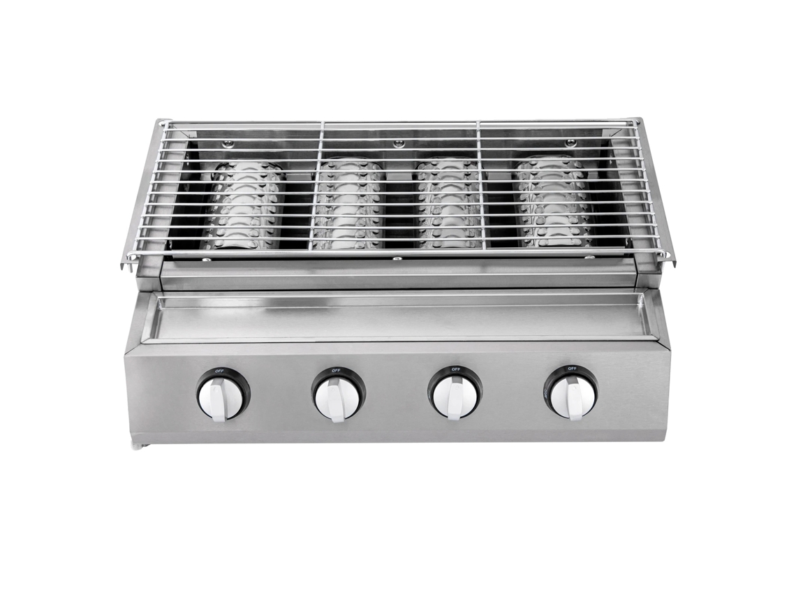 Parrilla de gas, 4 quemadores, construcción en acero inoxidable, color plata (OEM)