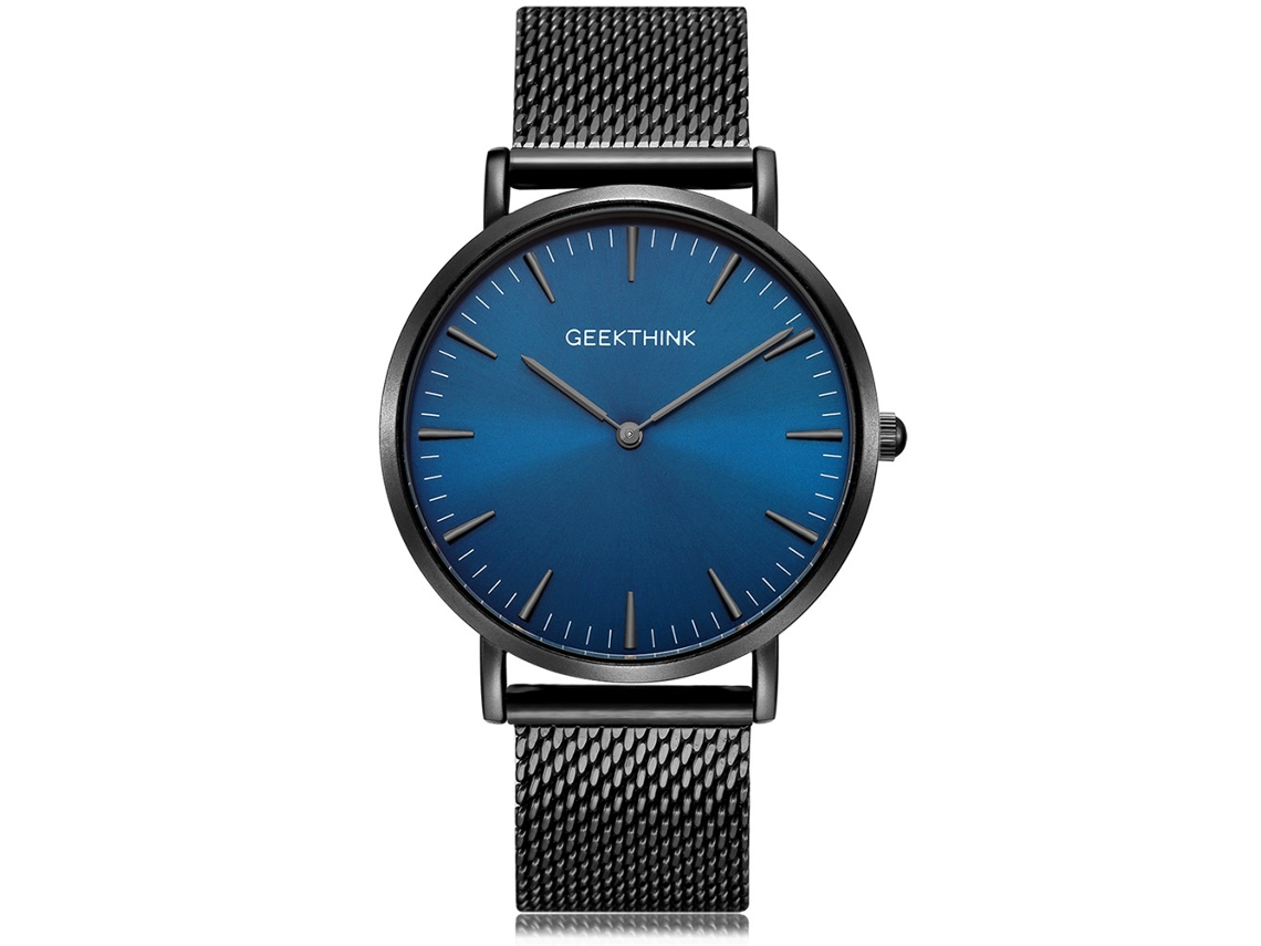 Reloj De Acero Inoxidable Para Hombre Con Correa De Malla Y Esfera Redonda Azul