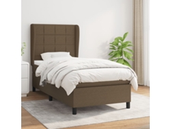 Cama Box Spring Con Colchón Tela Marrón Oscuro 90x200 Cm