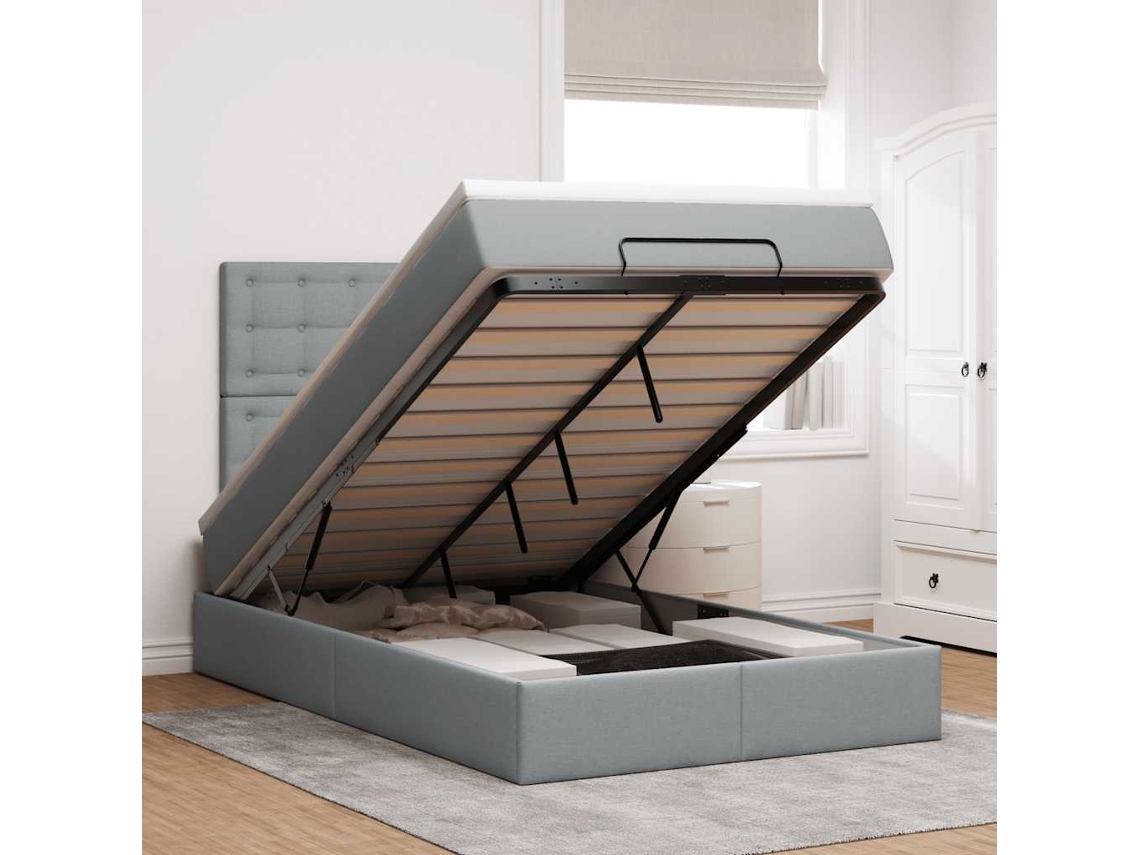 Estructura De Cama Otomana Colchón Tela Gris Claro 120x200cm