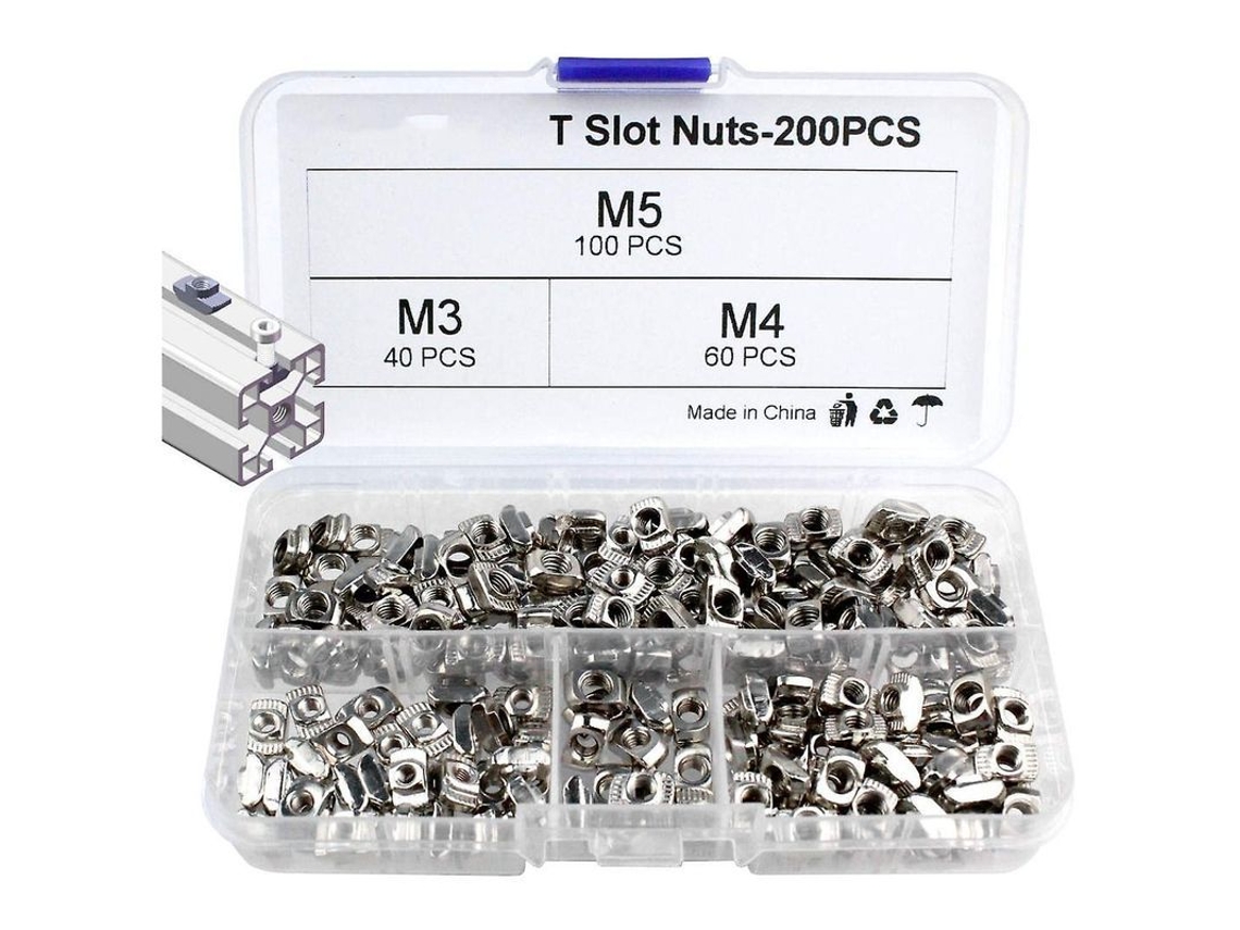 200 Tuercas Ranuradas En T M3 M4 M5 Con Cabeza De Martillo Para Perfiles De Aluminio Serie 20 Estándar Europeo