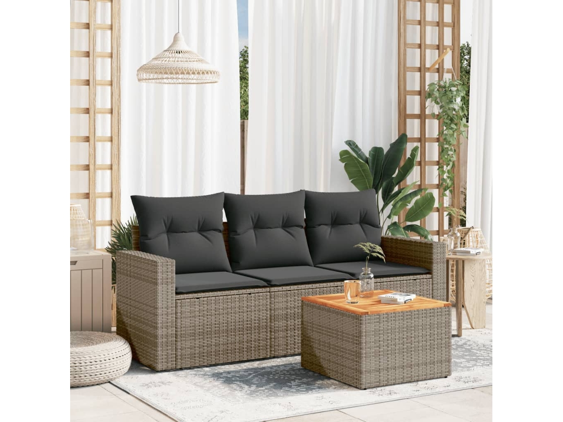 Conjunto de sofá de jardín de 4 piezas con cojines de ratán gris Lovely Home