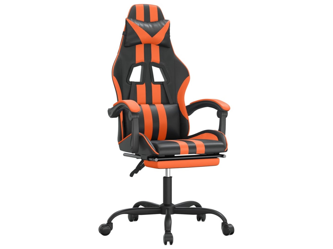 VIDAXL Silla Gaming Giratoria Reposapiés Cuero Sintético Negro Naranja