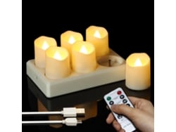 Conjunto De 6 Velas Led Recarregáveis ​​​​(tea Lights), Com Controle Remoto, Timer E Luz Branca Quente, 4 X 4,5 Cm