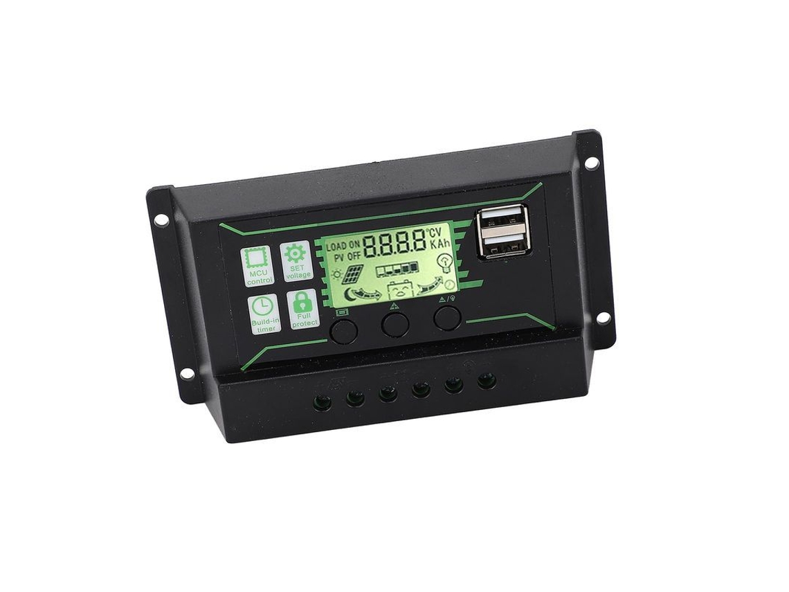 Controlador De Carga Solar De 20 A Con 2 Salidas Usb, Modo Pwm Adaptativo De 12 V/24 V, Carga De 3 Etapas Y Regulador De Panel Solar.