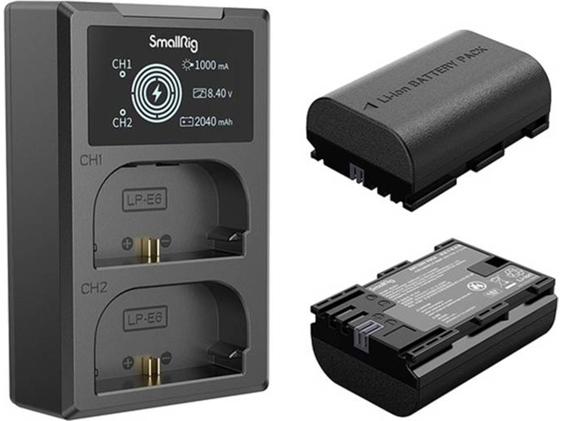 Kit x2 Baterias y Cargador SMALLRIG LP-E6NH para Cámara Canon (Capacidad: 2040 mAh - 7,2 V)