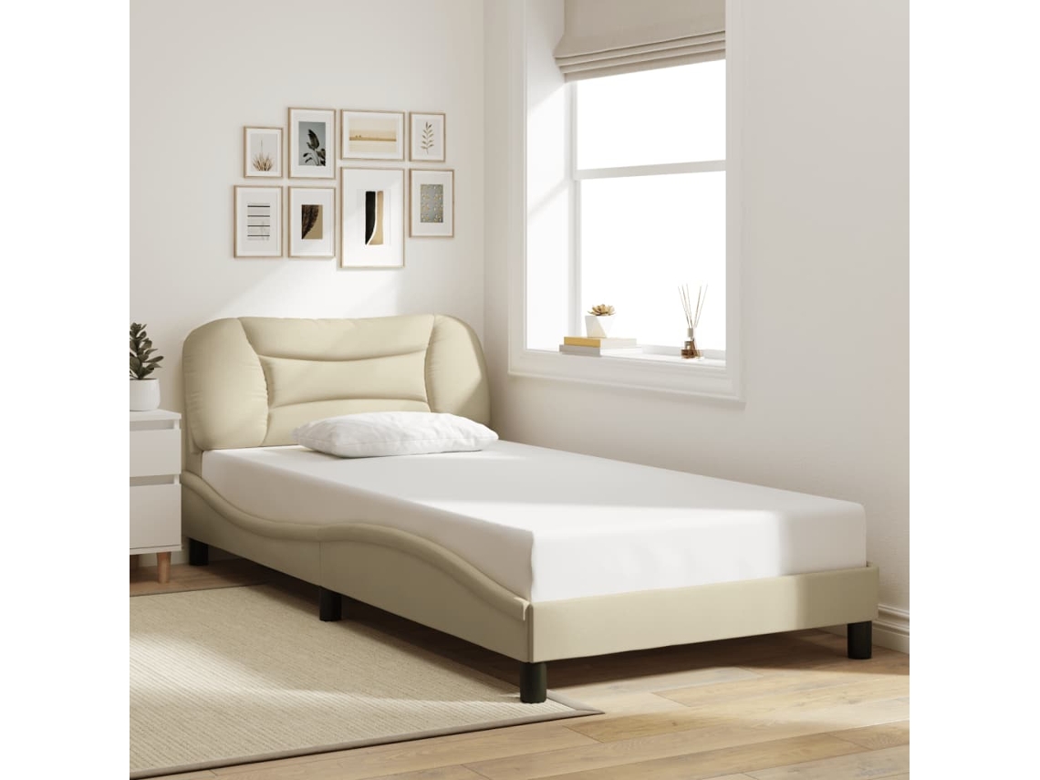 Estructura De Cama Sin Colchón Tela Crema 100x200 Cm