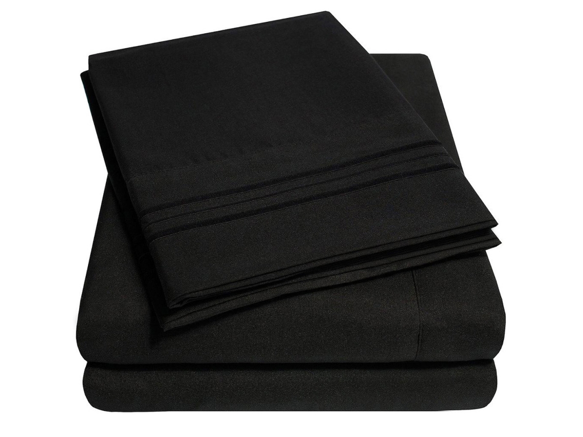 Juego de sábanas suaves con edredón y funda de almohada, sábana de bolsillo profundo, juego de cama de alta calidad, negro, 3 piezas, tamaño individual