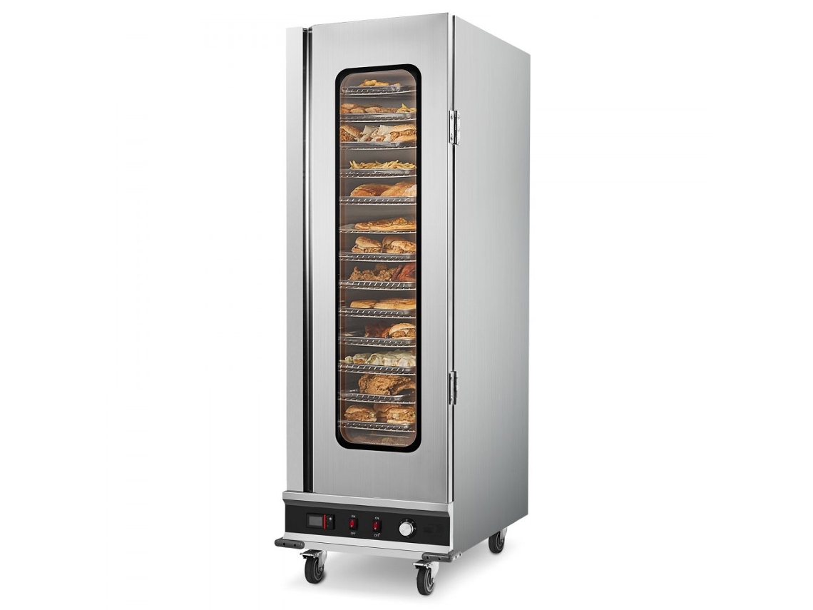 Gabinete calefactor de acero inoxidable de 16 niveles con puerta de vidrio y depósito de agua Tekmaquinas