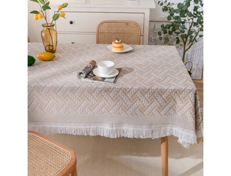 Mantel de lino de algodón, mantel de encaje de borla de mesa de centro rectangular, mantel de camping café