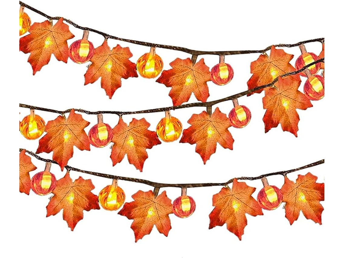 Decorações Ação Graças Luz Corrente Abóbora Folhas Bordo Led, Grinalda Outono À Prova D'água, 6m 40 Luzes.