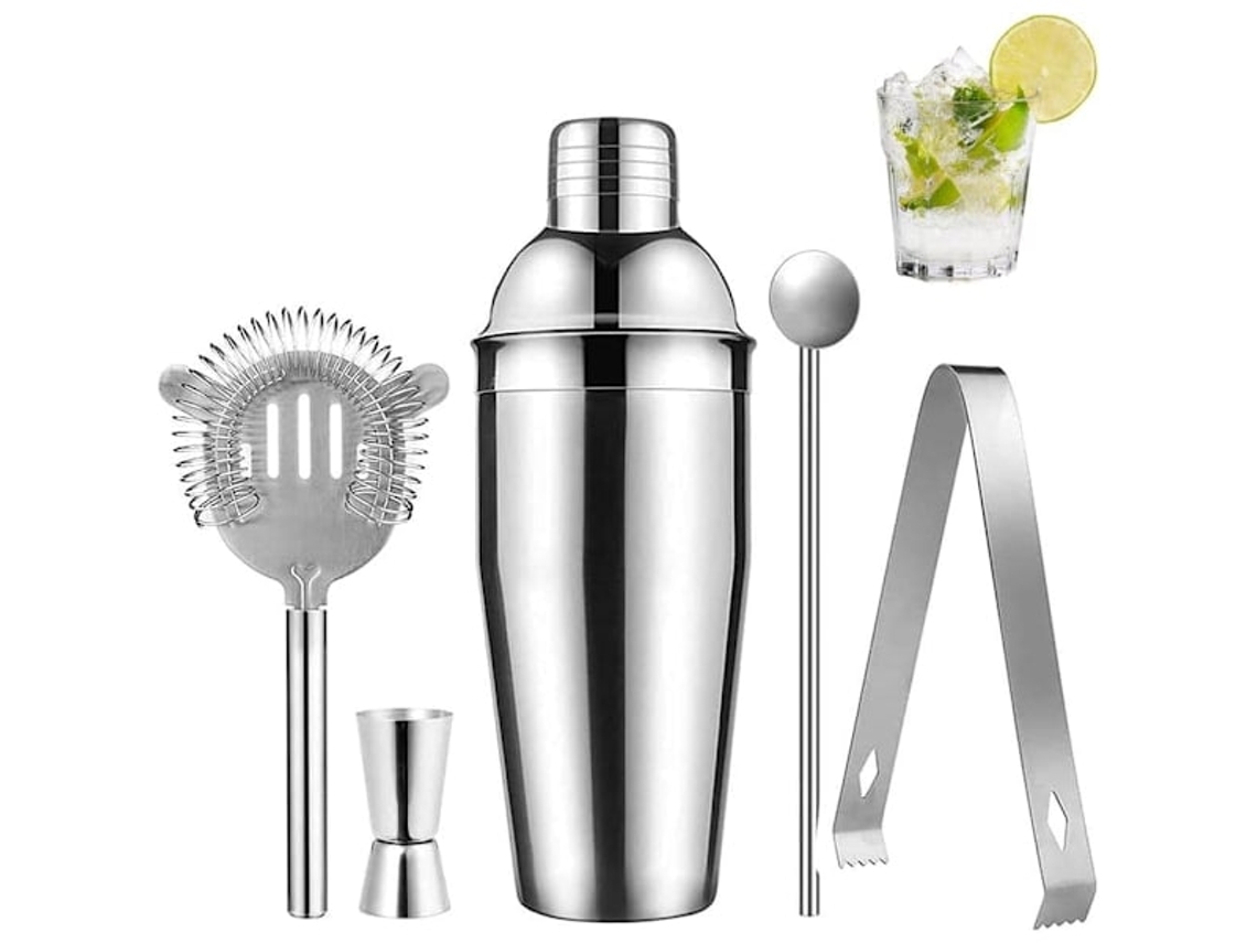 Juego de coctelera Jortmrd de 5 piezas de acero inoxidable plateado