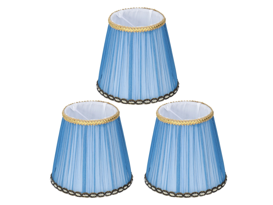 3pcs Abajur De Tecido Clip-on E14 Para Lustre De Vela Lâmpada De Mesa Parede Decor Interior Azul Escuro