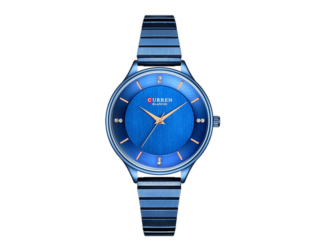 Reloj De Pulsera Azul Con Correa De Acero Inoxidable, Elegante Reloj De Cuarzo Resistente Al Agua Para Mujer, Estilo Casual.