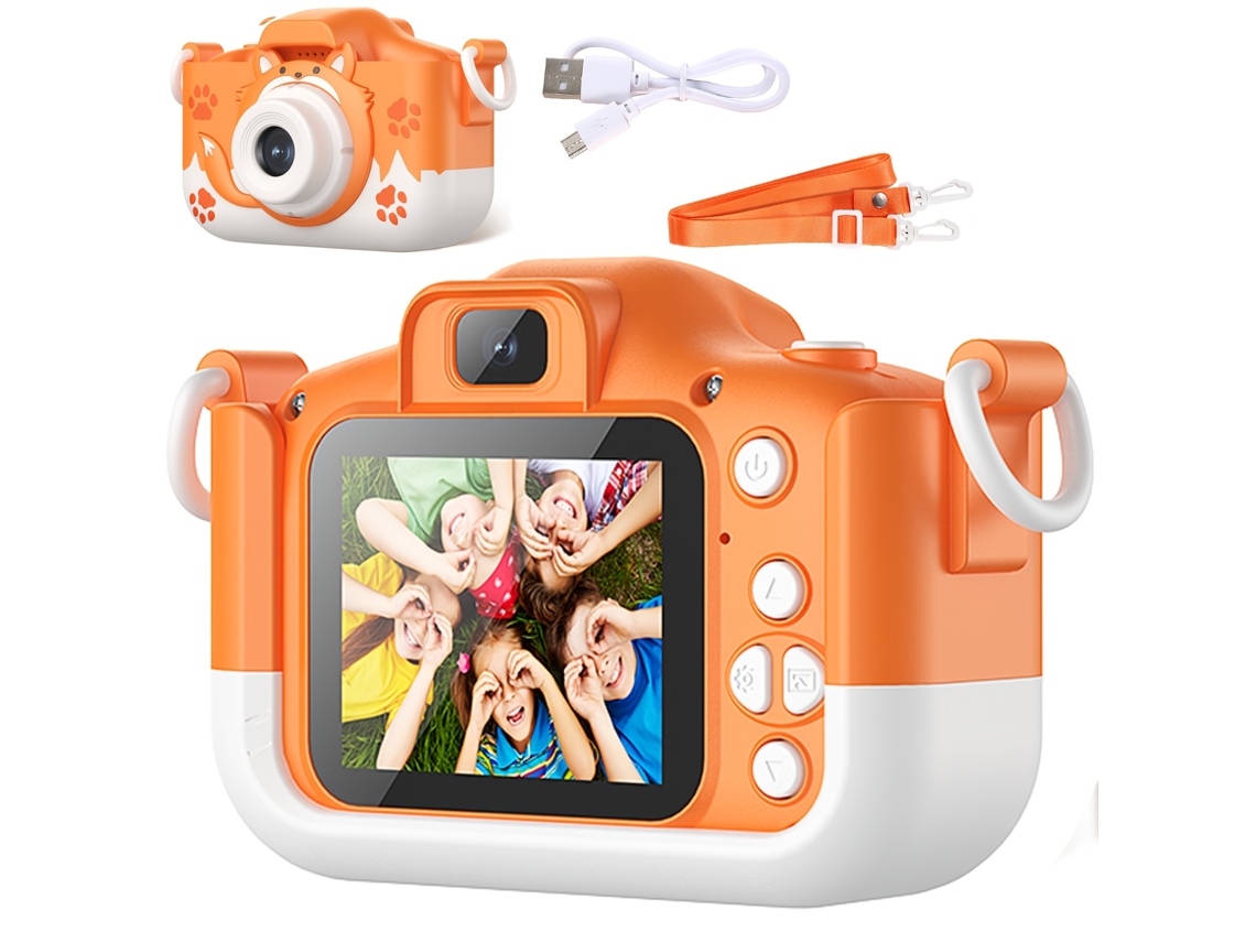 Cámara infantil Gertiz con bonito gato, 4000 W, doble cámara, grabación de vídeo 1080p, color naranja